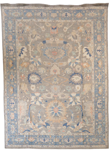 Classic Earth-Toned Oriental Wool Oushak Rug Featuring Intricate Floral Medallions 10x14