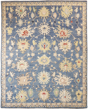 Outstanding Blue Chic Oriental Oushak Wool Area Rug Featuring Floral Patterns 8x10