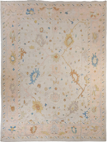 Muted Ivory Vegetable Dye Wool Traditional Oushak Area Rug 10x14