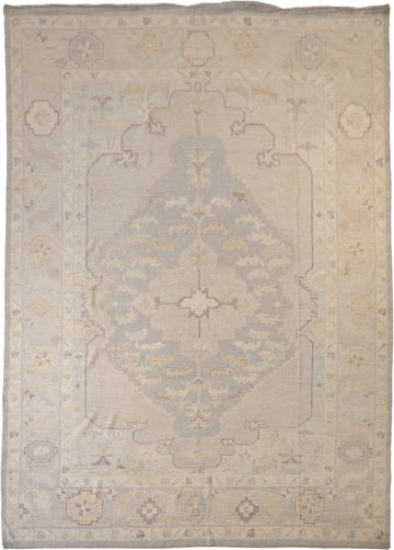 Vintage-style beige Wool Oriental Oushak rug with intricate geometric patterns 10x14