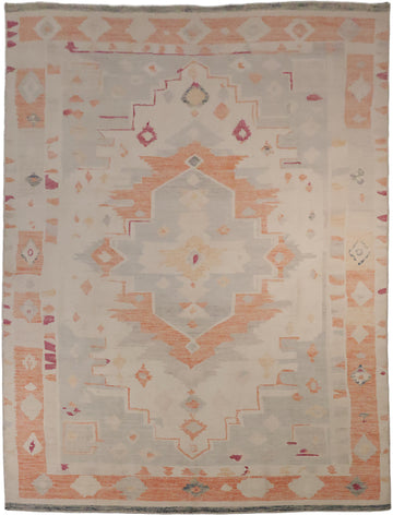 Muted Decorative Ivory Traditional Oushak Geometric Wool Area Rug 9x12