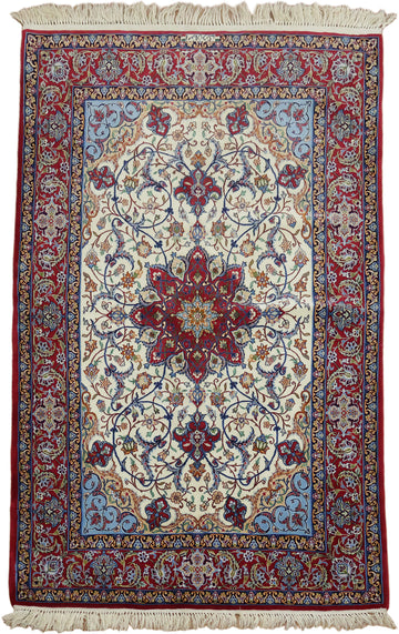 Extra Fine Signed Vegetable Dye Wool Persian Isfahan Floral Rug 4x6