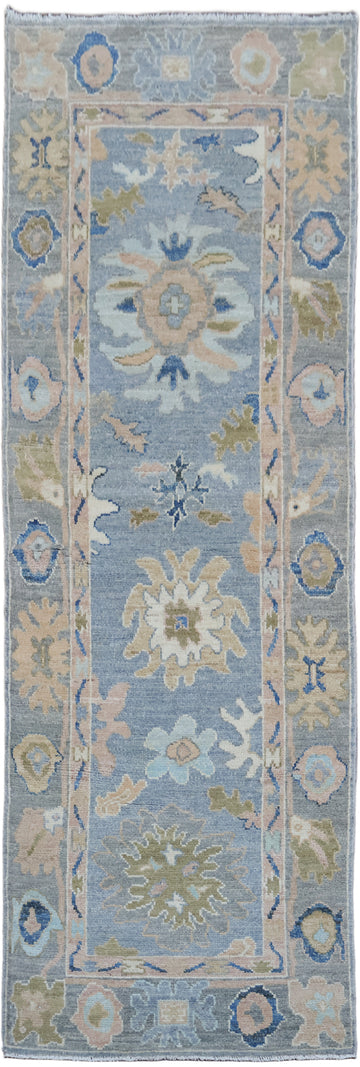 Vegetable Dye Wool Oushak Turkish Runner Rug 3x8