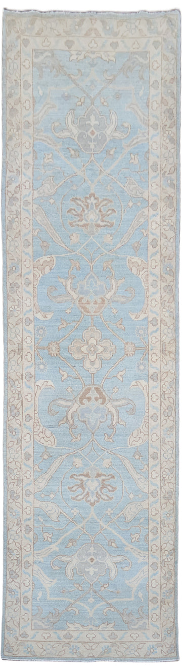 Must See! Blue Oriental Oushak Turkish Runner Wool Rug 3x10