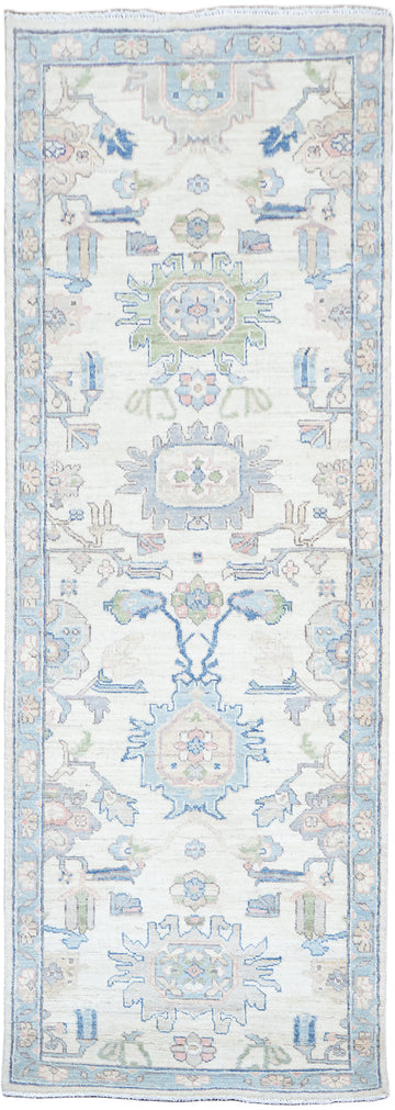 Geometric Avery Vegetable Dye Wool Oushak Turkish Runner Rug 3x8