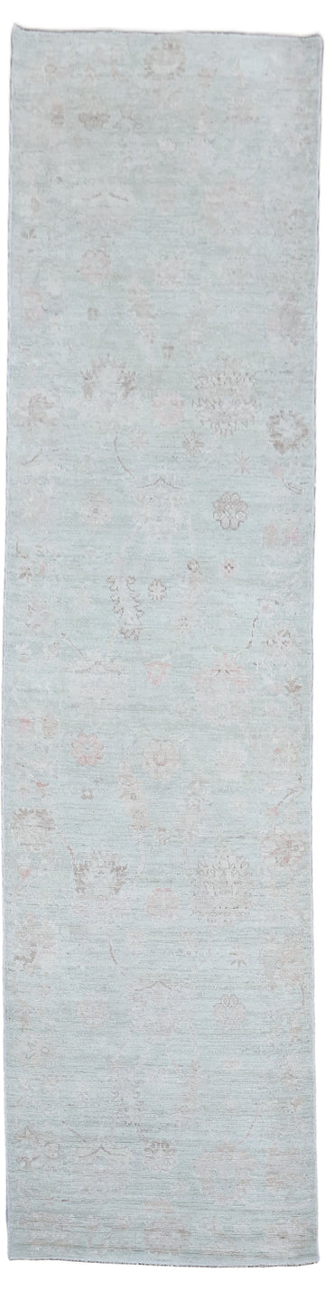 Muted Vegetable Dye Wool Oushak Turkish Runner Rug 3x12