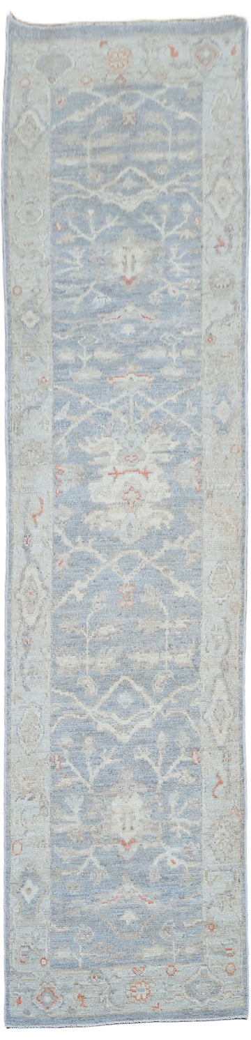 Vegetable Dye Wool Oushak Turkish Runner Rug 2x10
