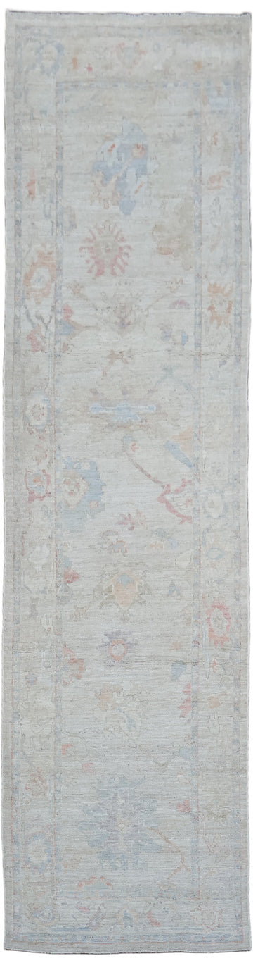 Muted Vegetable Dye Wool Oushak Turkish Runner Rug 3x10