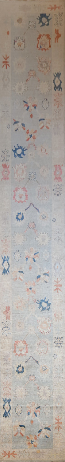 Blue All Over Vegetable Dye Wool Oushak Turkish Runner Rug 3x19