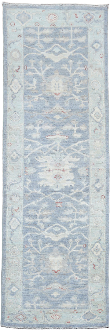 Mute Vegetable Dye Wool Oushak Turkish Runner Rug 3x8