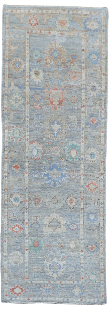 Vegetable Dye Muted Wool Oushak Turkish Runner Rug 3x8