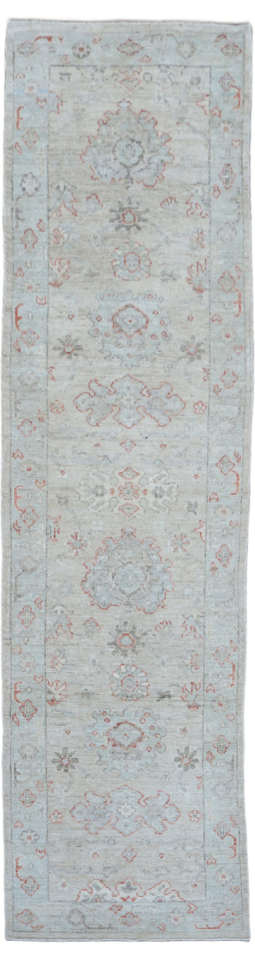 Muted Vegetable Dye Wool Oushak Turkish Runner Rug 3x10
