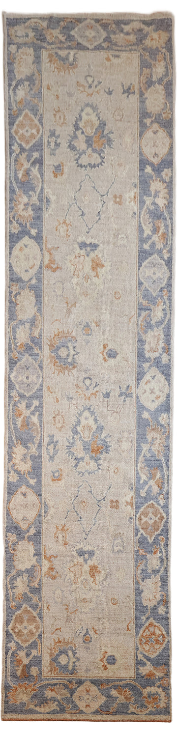 Grey All Over Vegetable Dye Wool Oushak Turkish Runner Rug 3x12