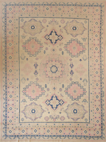 Soft Beige and Pink Geometric Kazak Pakistani Large Rug 9x12