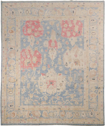 Blue Vegetables Dye Wool Oushak Turkish Area Rug 8x10