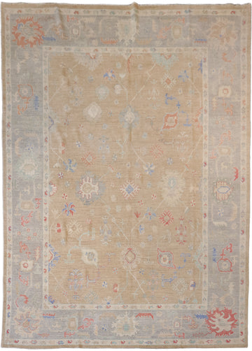 Peach Traditional Handwoven Wool Oushak Rug with Soft, Earthy Colors 10x14