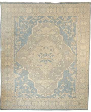 Palace Size Muted Blue Geometric Oushak Turkish Large Wool Rug 12x15