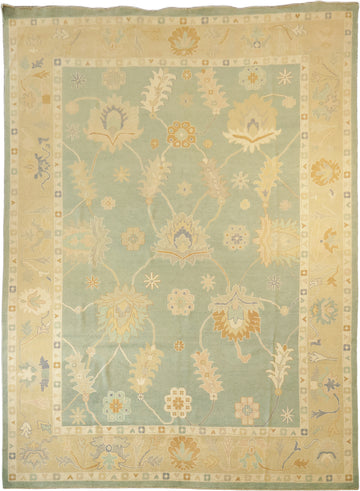 Muted Green Wool Oushak Turkish Oriental Large Rug 10x14