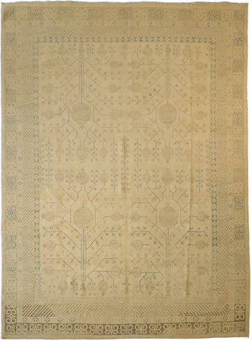 Top Quality Muted Geometric Khotan Turkish Area Wool Rug 10x13