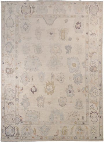 Stunning Ivory Wool Oushak Turkish Area Rug 9x12