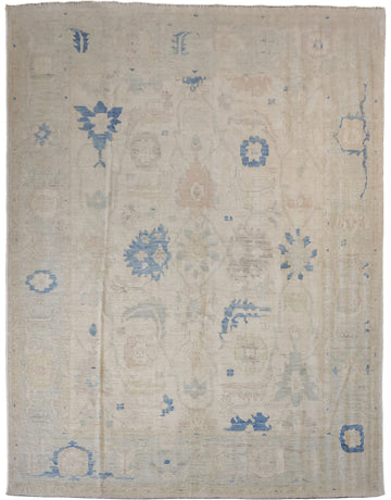 Elegant Minimalist Wool Oushak Rug with Subtle Floral Accents 8x10