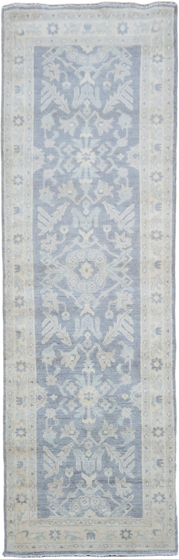 Outstanding Al Ove Geometric Wool Oushak Turkish Runner Rug 3x9