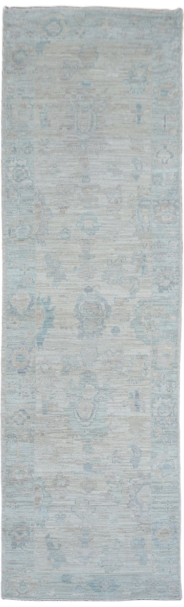 Stunning Vegetables Dye Wool Oushak Turkish Runner Rug 3x10