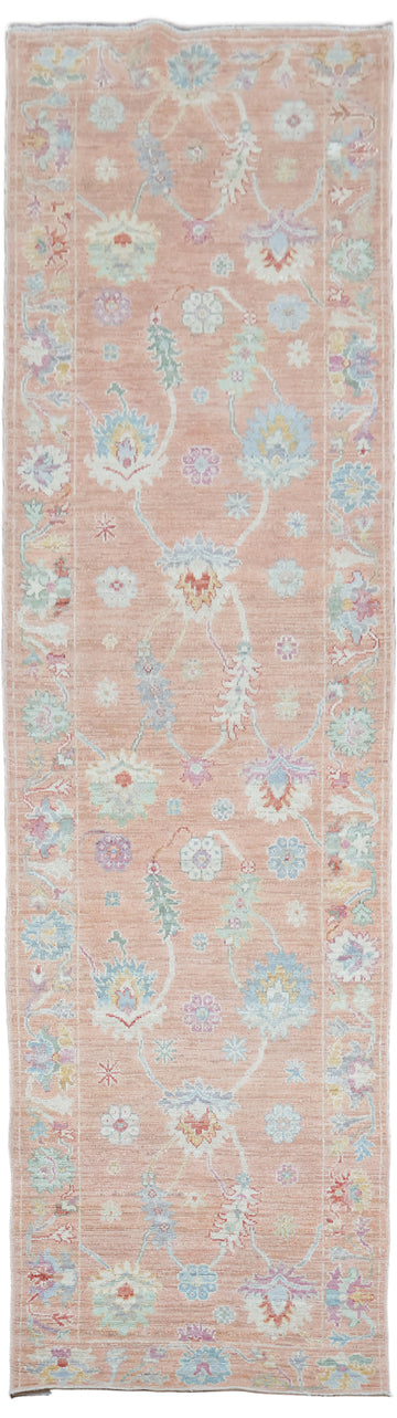 Vegetable Dye All Ove Wool Oushak Turkish Runner Rug 3x12