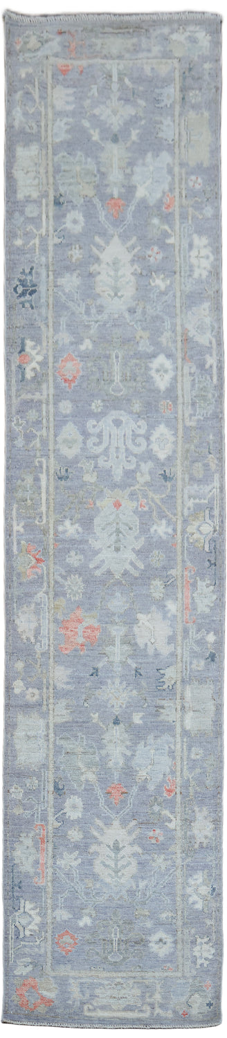Stunning Muted Vegetable Dye Wool Oushak Turkish Runner Rug 3x12