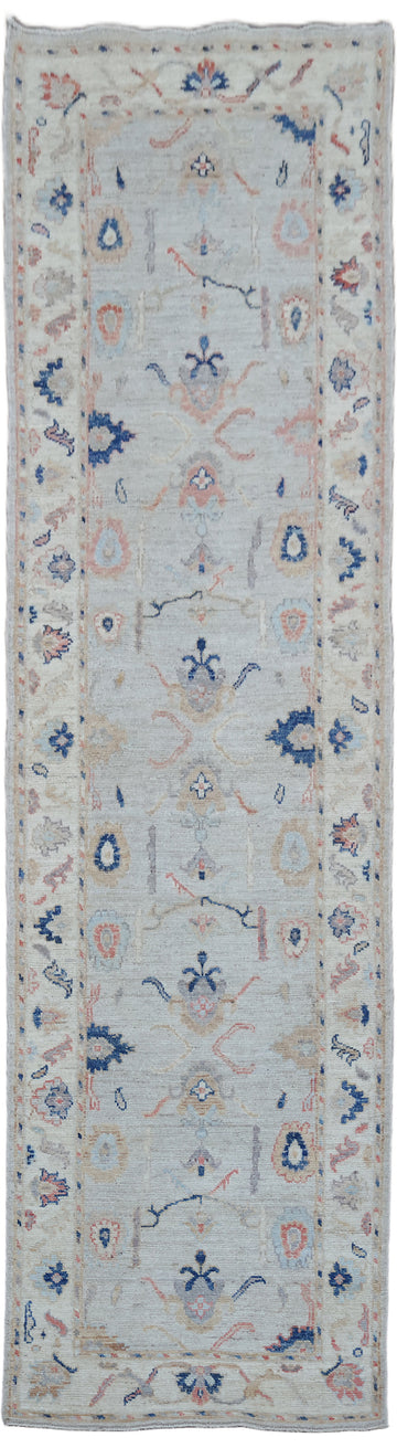 Oushak Turkish Runner Geometric Wool Rug 3x10