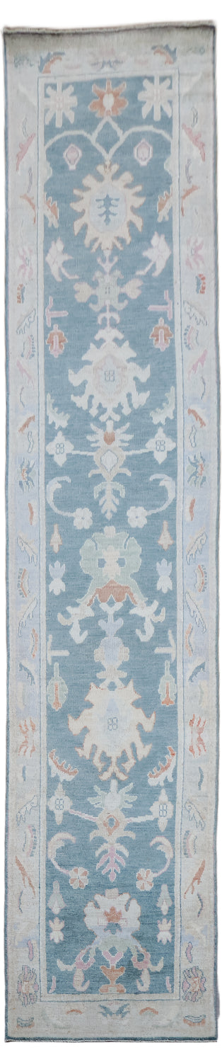 Vegetable Dye Wool Oushak Turkish Runner Rug 3x13