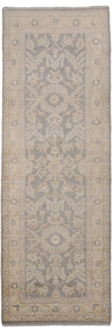 Geometric Wool Vegetables Dye Oushak Turkish Runner Rug 3x8