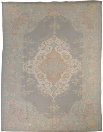 Muted Grey Oriental Wool Oushak Turkish Area Rug 9x12