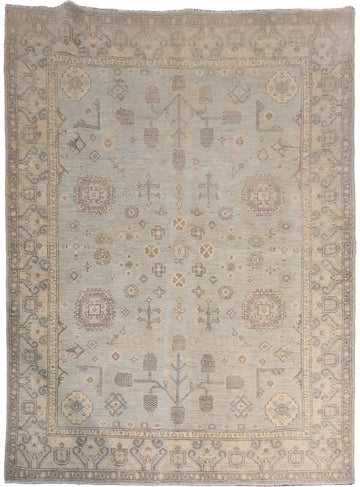All Over Geometric Muted Grey Oriental Oushak Turkish Wool Rug 5x7