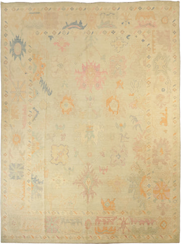 Vegetable Dye Muted Green Wool Oushak Turkish Large Rug 10x14