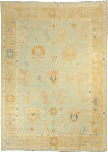Muted Green Oriental Oushak Turkish Large Wool Rug 10x14
