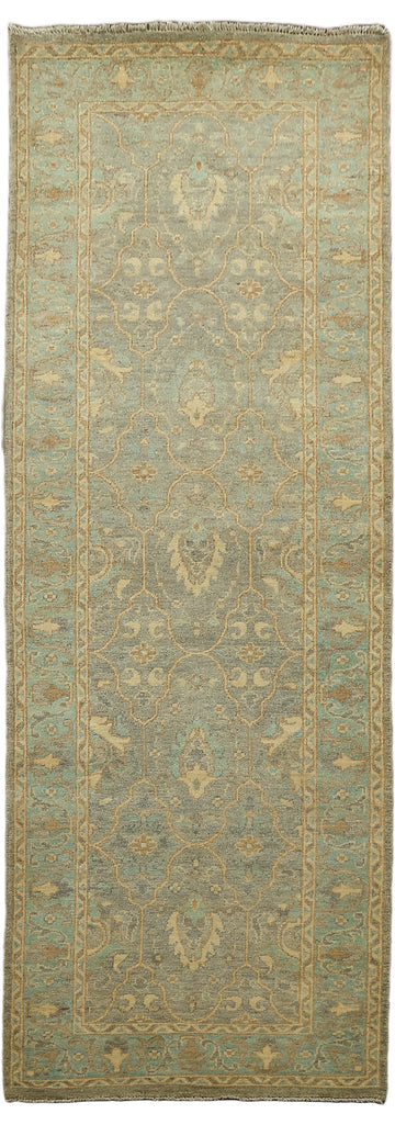 Muted Grey And Green All Over Oriental Oushak Turkish Runner Wool Rug 3x8
