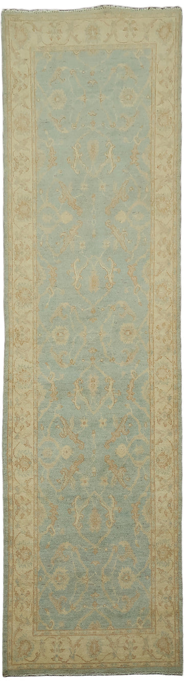 Muted Green Oriental Oushak Turkish Runner Wool Rug 3x10