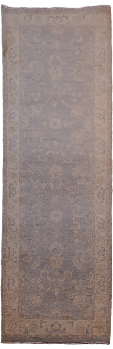 All Over Muted Grey Oriental Oushak Turkish Runner Wool Rug 3x8