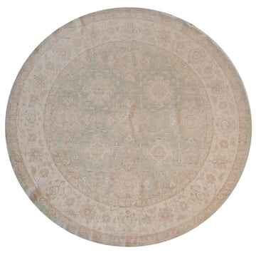 Outstanding Muted Green Oriental Oushak Turkish Round Wool Rug 7x7