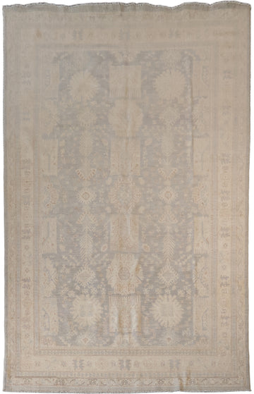Muted Grey Refined Rectangular Oriental Oushak Wool Rug Featuring Intricate Floral Designs 7x10