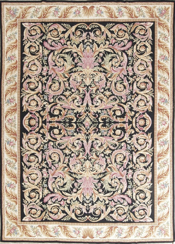 Black Floral Aubusson Tapestries Chinese Area Rug 8x11