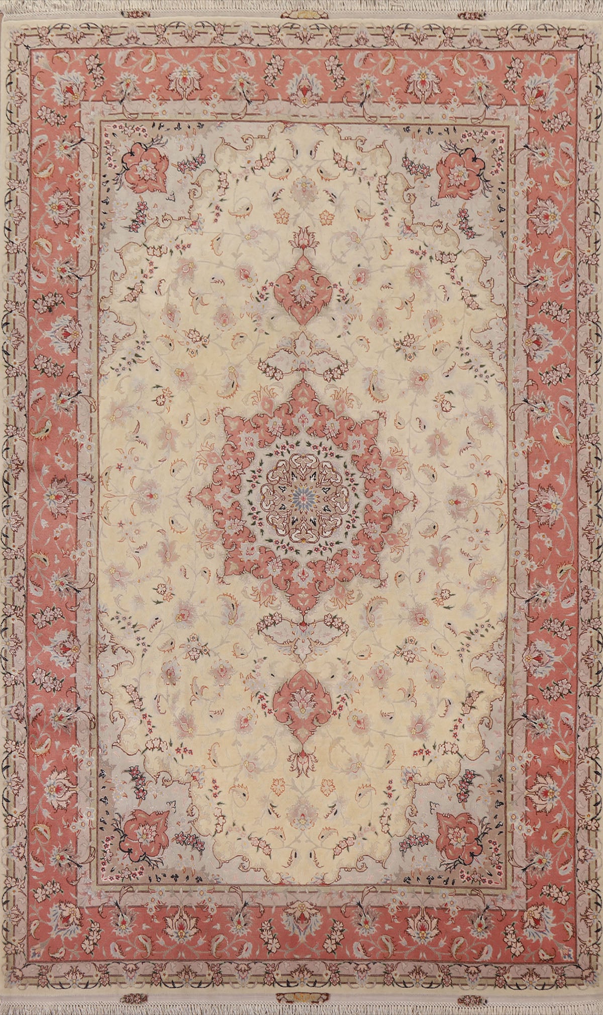 Wool & Silk Floral Tabriz Persian Area Rug 7x11