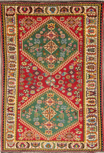 Vegetable Dye Qashqai Shiraz Persian Area Rug 5x7