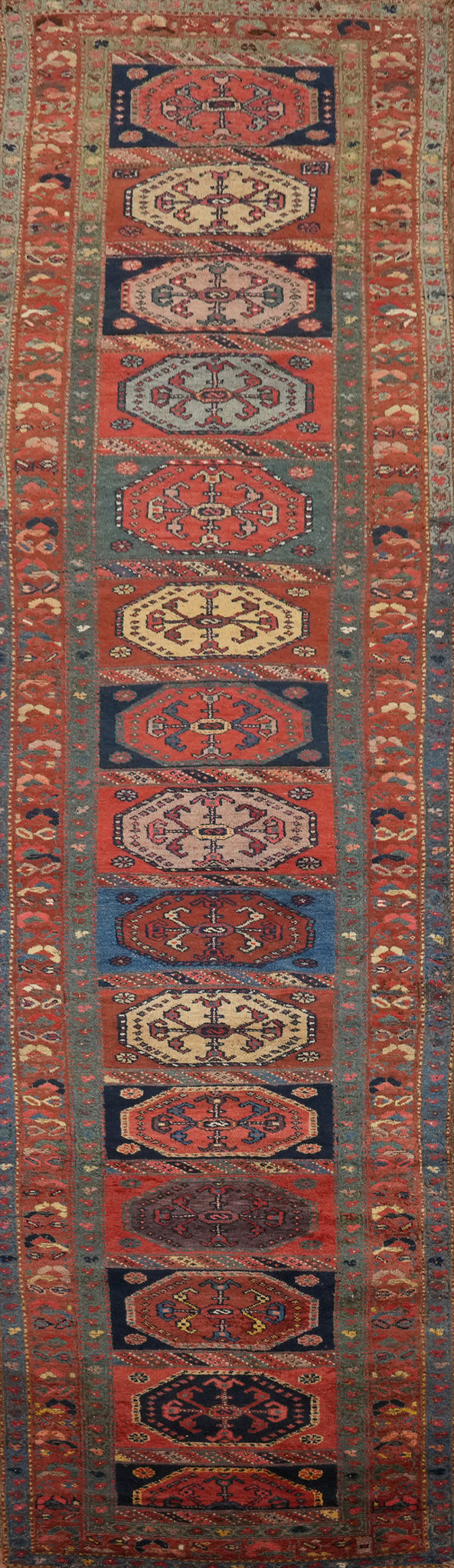 Pre-1900 Antique Wool Caucasian Oriental Runner Rug 4x16
