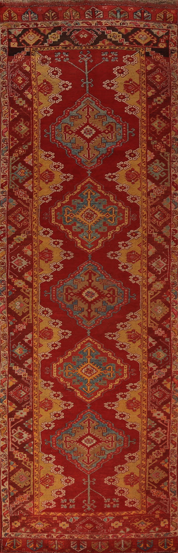 Antique Wool Oushak Turkish Runner Rug 3x13
