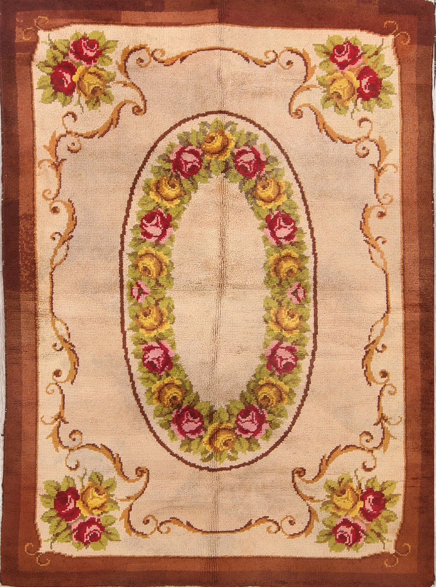 Transitional Savonnerie Aubusson 6x9 Oriental Area Rug