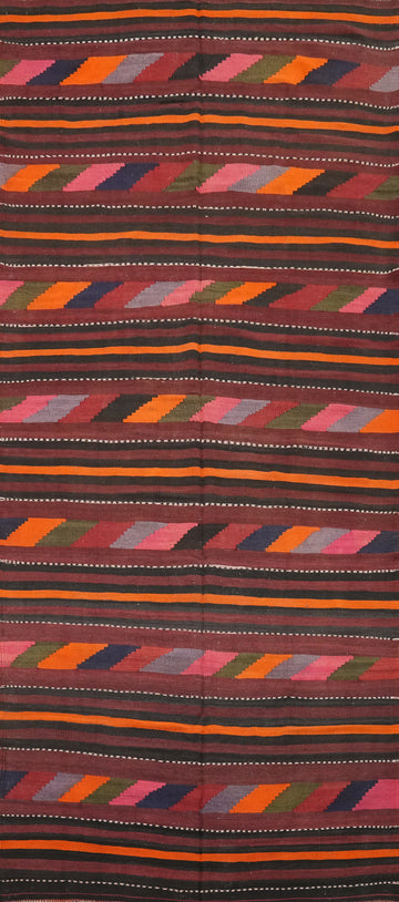 Flat-Weave Kilim Shiraz Persian Runner Rug 5x14