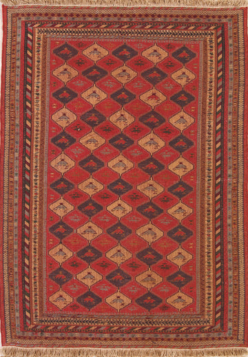 Geometric Flat-weave Sumak Sirjan Persian Area Rug 4x6