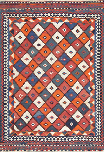 Hand-Woven Geometric Kilim Shiraz Persian Area Rug Wool 5x8